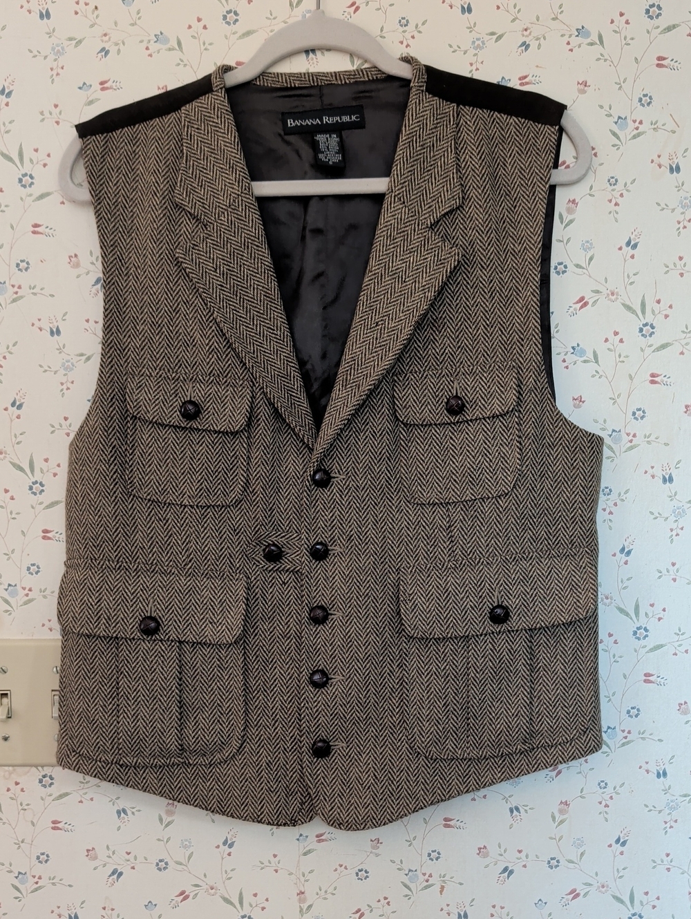 Banana Republic Vest Men's Herringbone Wool Brown Small Preppy Academia Luxury